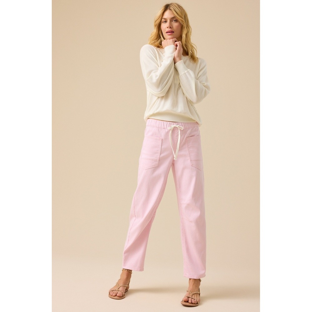 Altar'd State Pink Ivory Striped Carpenter Pants Elastic Waist Size 30 NWT